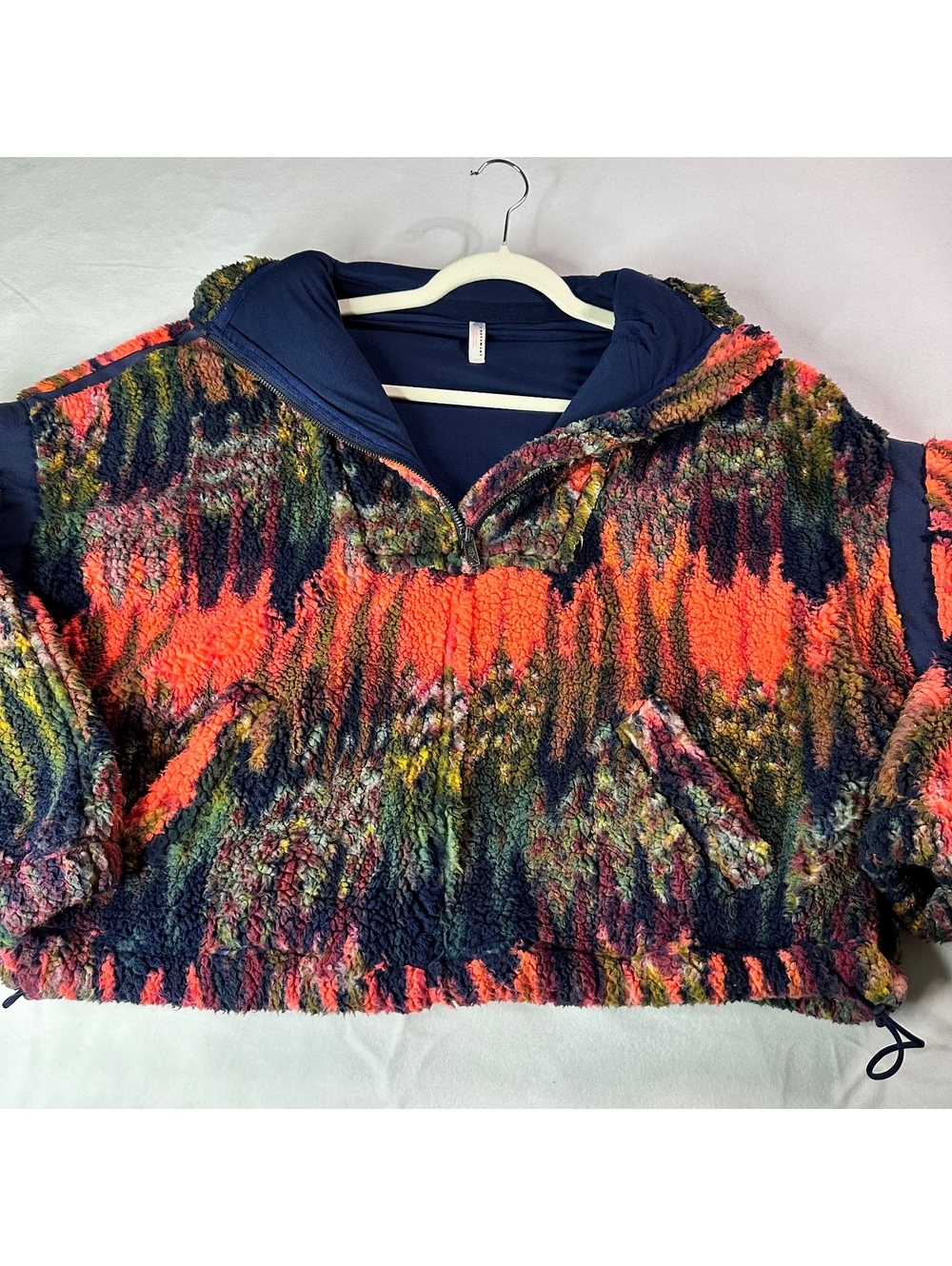 Free People FP Movement Mountain High Printed Half Zip Fleece Pullover Neon M